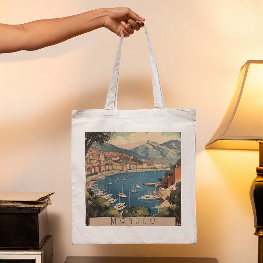 モナコ港を見下ろすヴィンテージ旅行のポスター トートバッグ