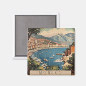 モナコ港を見下ろすヴィンテージ旅行のポスター マグネット (正面/裏面)
