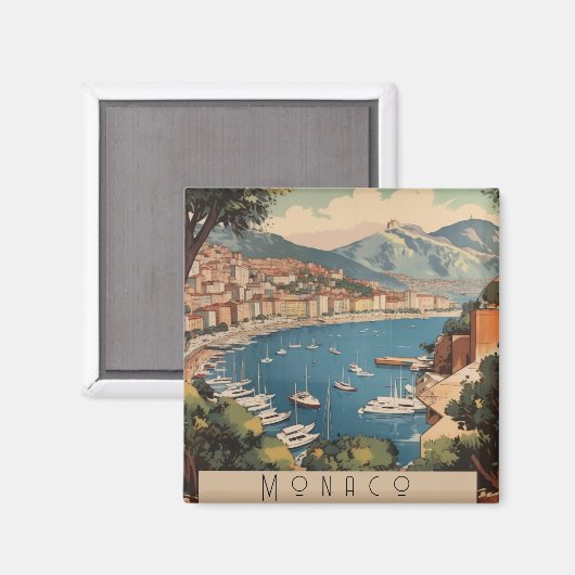 モナコ港を見下ろすヴィンテージ旅行のポスター マグネット (正面/裏面)