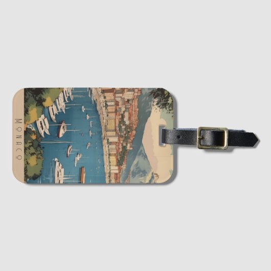 モナコ港を見下ろすヴィンテージ旅行のポスター ラゲッジタグ (正面横)