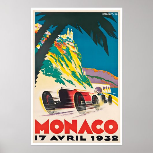 モナコ アート レースカー ポスター モータースポーツ 1932 プリント (正面)