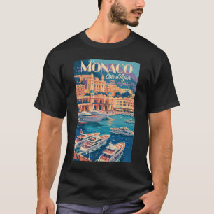 モナコ コート ダジュール イラスト トラベル アート ヴィンテージ Tシャツ