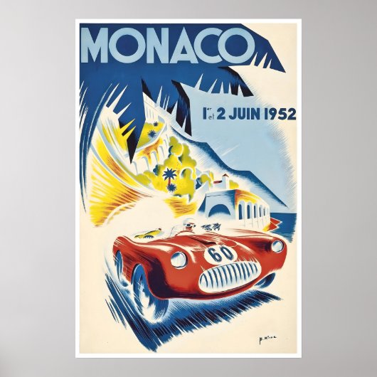 モナコ レースカー ポスター 1952年 レース 印刷 スポーツカー (正面)