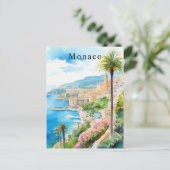 モナコ 水彩画 レトロ 旅行 地中海風 ポストカード (スタンド正面)