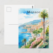 モナコ 水彩画 レトロ 旅行 地中海風 ポストカード (正面/裏面)