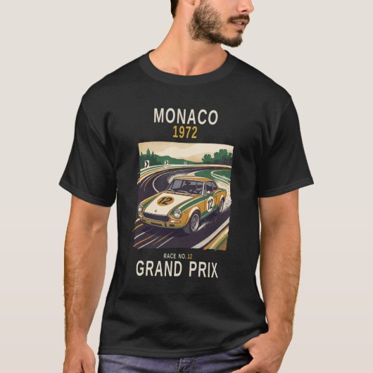 モナコ 1972 ヴィンテージ グランプリ レース ポスター Tシャツ (正面)
