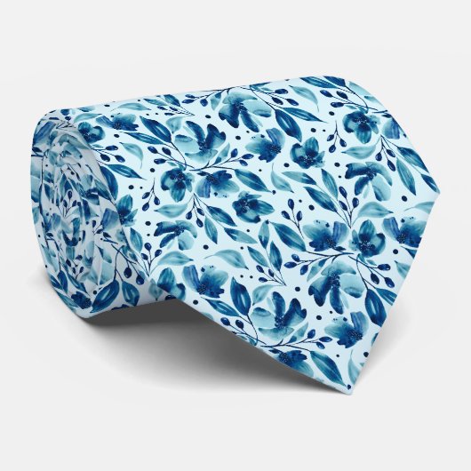モナブルースウォーターカラーフローラデザイナー ネクタイ (ロール)