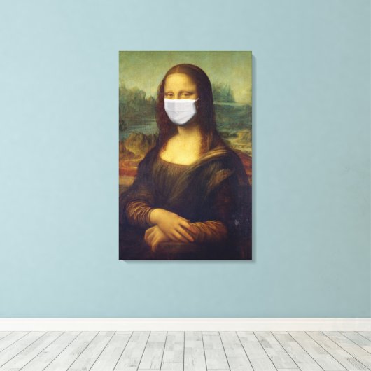 モナリおもしろいサはコロナウイルスのフェイシャルマスクを着用 キャンバスプリント (インサイチュ (ウッドフロア))