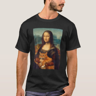 モナリサと子猫アおもしろいート絵画ズ Tシャツ