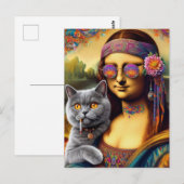 モナリサヒッピー喫煙グレーキャット ポストカード (正面/裏面)