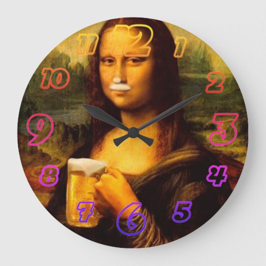 モナリサ飲みビアビール愛好家 ラージ壁時計 (正面)