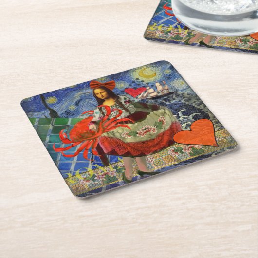 モナリザおもしろい〔占星術の〕十二宮図 お洒落 スクエアペーパーコースター (アングル)