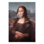 モナリザが灰色の泡ガムを膨らます フォトプリント            (正面)