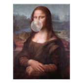 モナリザが灰色の泡ガムを膨らます フォトプリント            (正面)