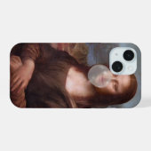 モナリザが灰色の泡ガムを膨らます iPhone 15ケース (裏面横)