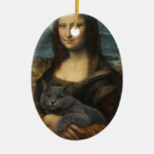 モナリザと優雅な灰色の猫 セラミックオーナメント (正面)
