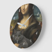 モナリザと優雅な灰色の猫 ラージ壁時計 (傾斜)