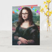 モナリザのウェーブヘアが面白いクリスマスカード カード (黄色い花)