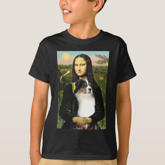 モナリザのオーストラリアンシェパード (トライ) Tシャツ (正面)