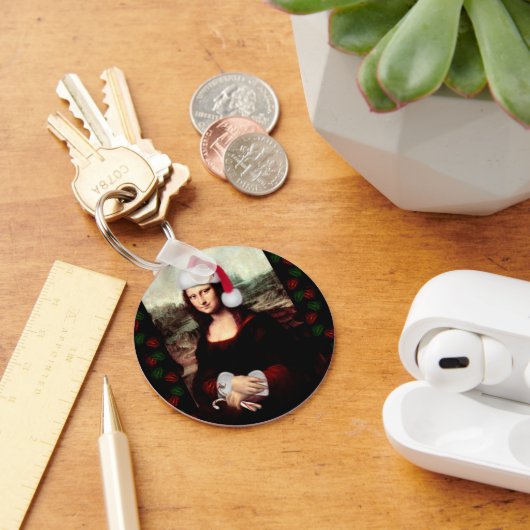 モナリザのクリスマスサンタハット キーホルダー (デスク)