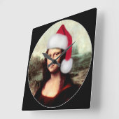 モナリザのクリスマスサンタハット スクエア壁時計 (傾斜)