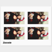 モナリザのクリスマスサンタハット 長方形シール (シート)