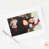 モナリザのクリスマスサンタハット 長方形シール (封筒)