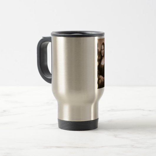 モナリザアニマルプリントパープルピンクチョコレート トラベルマグ (正面左)