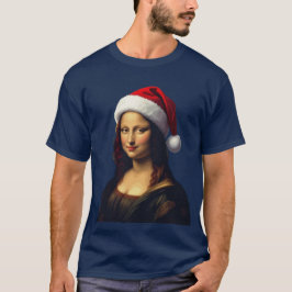 モナリザサンタ帽子クリスマスホリデーカットアウト Tシャツ