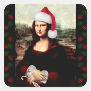 モナリザサンタ帽子クリスマス スクエアシール