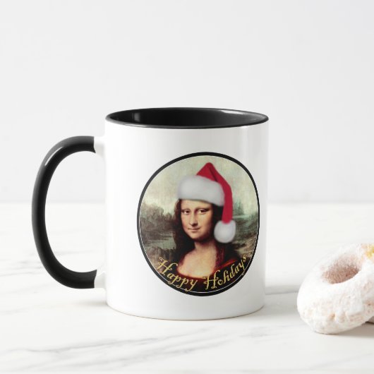 モナリザサンタ帽子クリスマス マグカップ (ドーナツ)