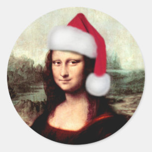 モナリザサンタ帽子クリスマス ラウンドシール