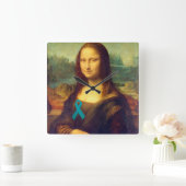 モナリザティール（緑がかった色）リボン スクエア壁時計 (ホーム)