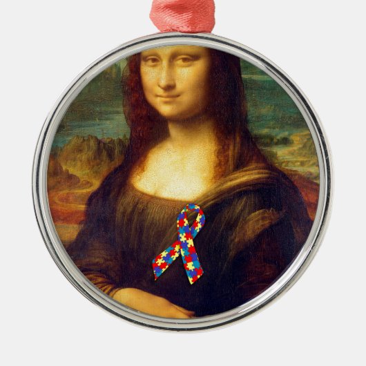モナリザパズルリボン メタルオーナメント (正面)