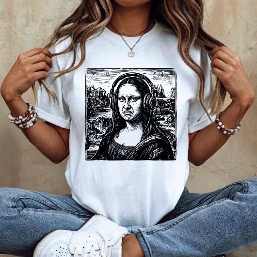モナリザベース顔面おもしろミュージックラバーズDJ Tシャツ