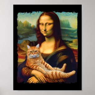 モナリザホールディングキャットポートレートアー絵を描ト子猫 ポスター