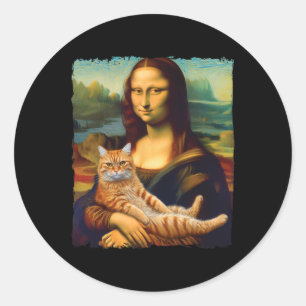 モナリザホールディングキャットポートレートアー絵を描ト子猫 ラウンドシール