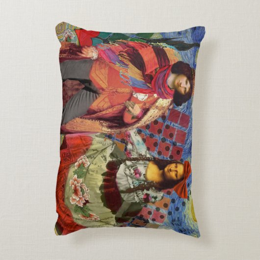 モナリザロマンチックおもしろいなカラフルアートワーク アクセントクッション (裏面(縦))