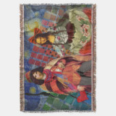 モナリザロマンチックおもしろいなカラフルアートワーク スローブランケット (正面縦)