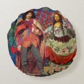 モナリザロマンチックおもしろいなカラフルアートワーク ラウンドクッション (裏面)