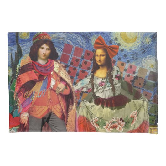 モナリザロマンチックおもしろいなカラフルアートワーク 枕カバー (正面)