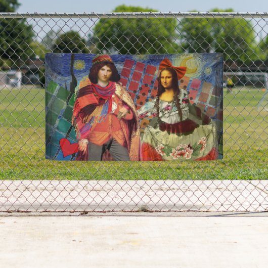 モナリザロマンチックおもしろいなカラフルアートワーク 横断幕 (インサイチュ)