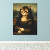 モナリザ猫のパロディ ルネサンスアート キャンバスプリント (インサイチュ (ウッドフロア))
