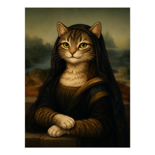 モナリザ猫のパロディ ルネサンスアート ポスター (正面)
