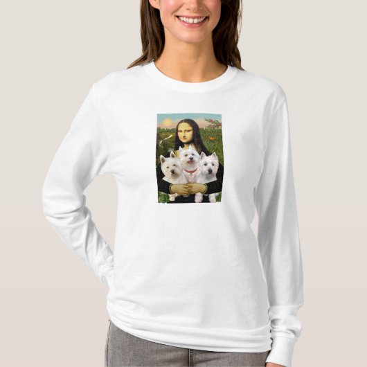 モナリザ - ウェスティ3匹 Tシャツ (正面)