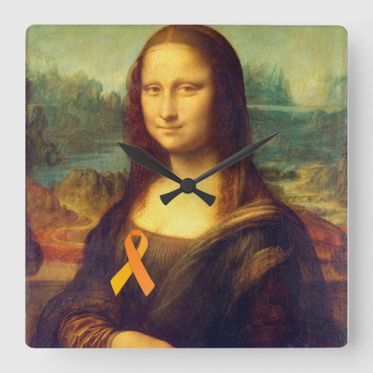 モナリザ（オレンジのリボン付き） スクエア壁時計 (正面)