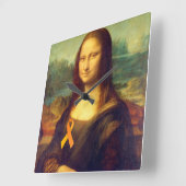 モナリザ（オレンジのリボン付き） スクエア壁時計 (傾斜)