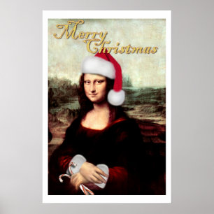 モナリザ サンタハット クリスマス ポスター