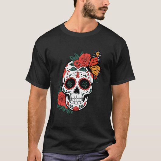 モナークバタフライ スカル シンコデマヨ ハロウィン め Tシャツ (正面)