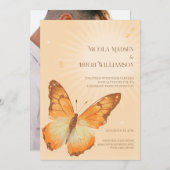 モナーク蝶の水彩画 ウェディング招待状 招待状 (正面/裏面)